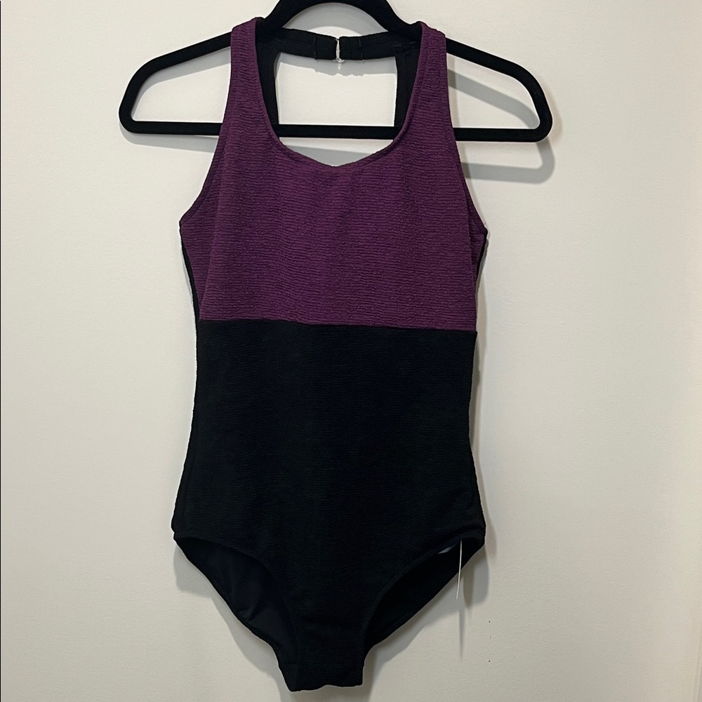 Purple and Black Women's One Piece Swimsuit Sz 12